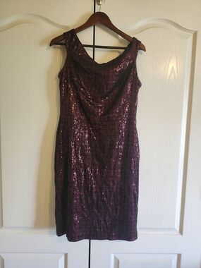 Ralph Lauren Plum Sequin Cowl-Neck Midi Dress